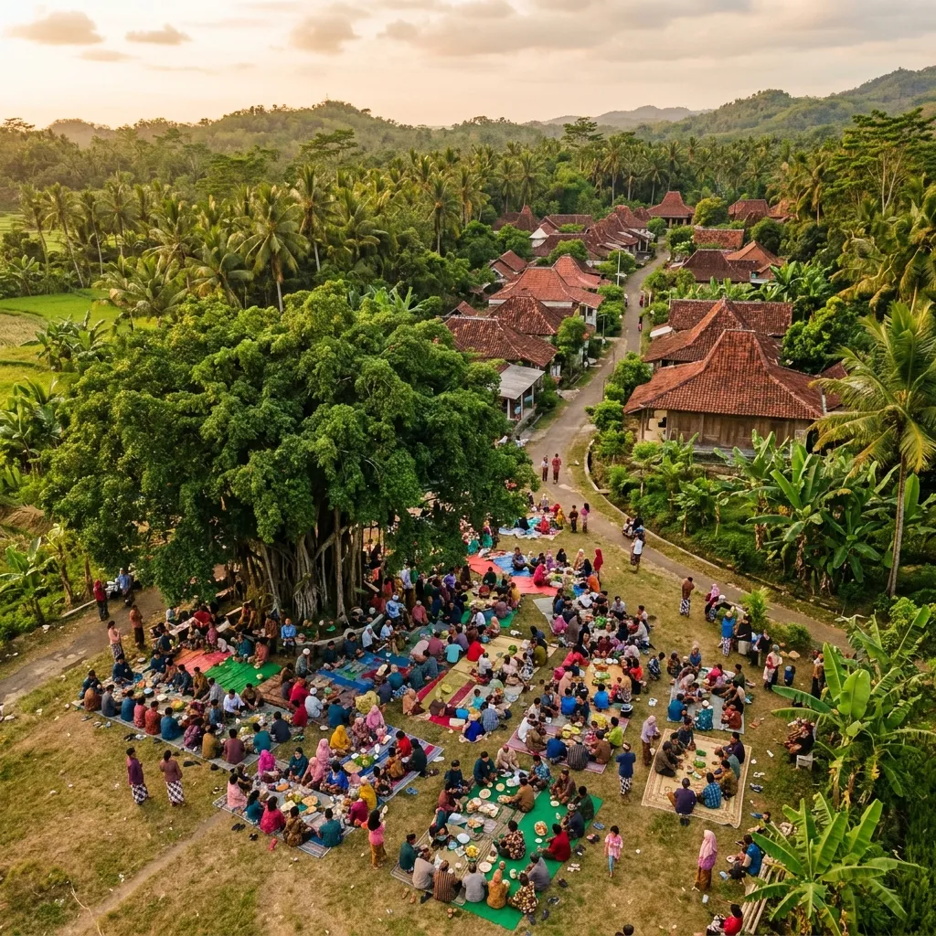 Warga Dusun Ploso Kidul berkumpul bersama dalam kegiatan gotong royong